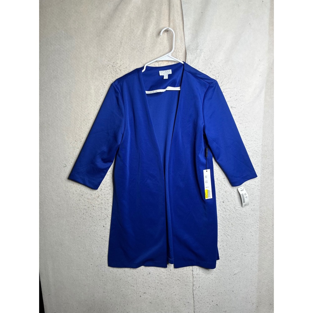 NWT Scapa Lauren Perre Royal Blue Open Front Cardigan Jacket 3/4 Sleeve SZ S